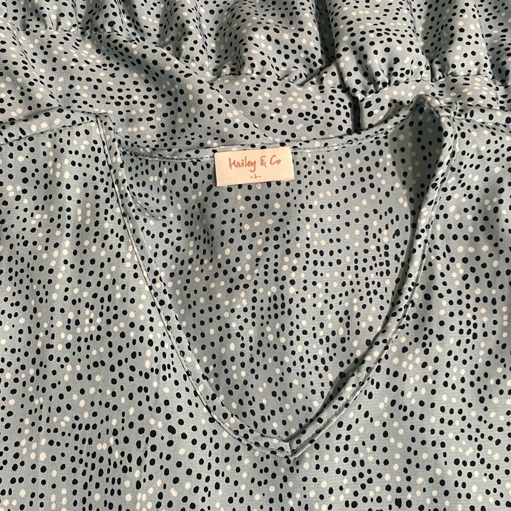 Hailey & Co Blue and White Dots, Pleated Ruched Midi Dress, Sz L - Picture 6 of 9